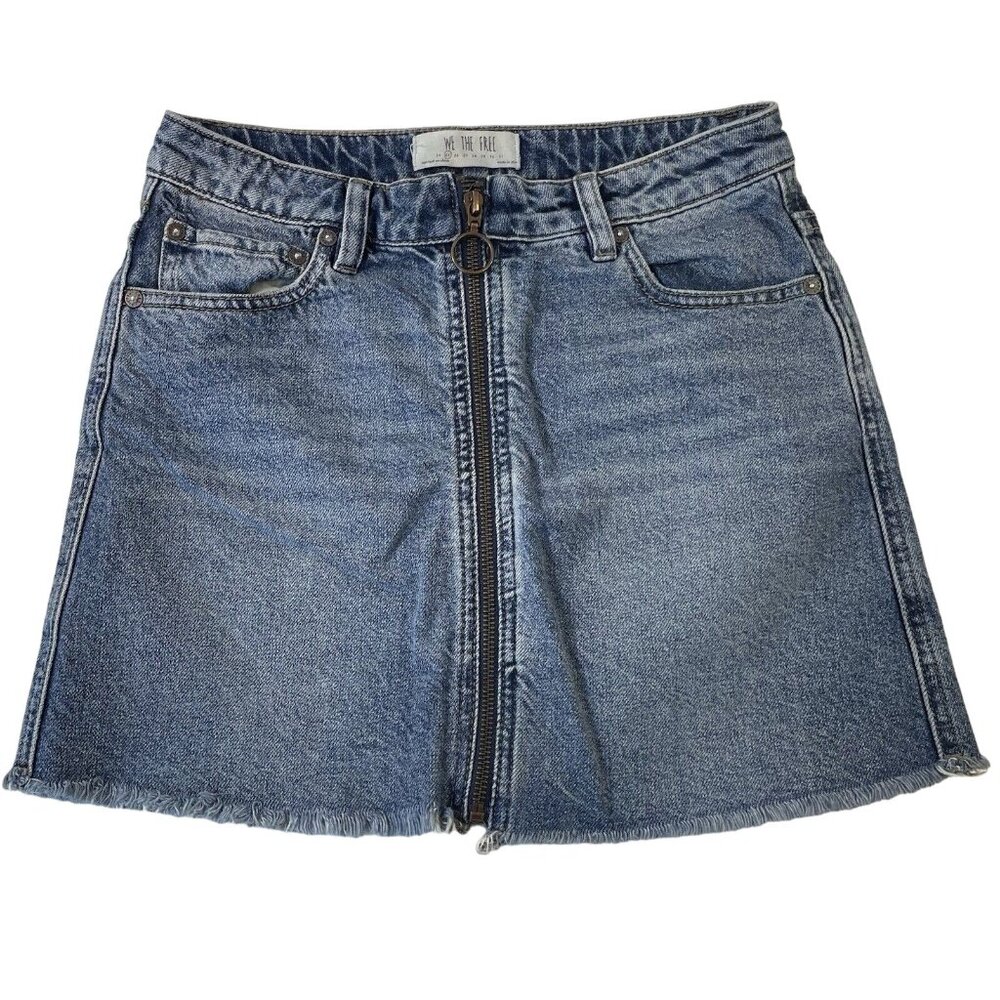 We the Free People Jean Skirt Cutoff Light Wash Denim Blue Southwestern Rodeo 25